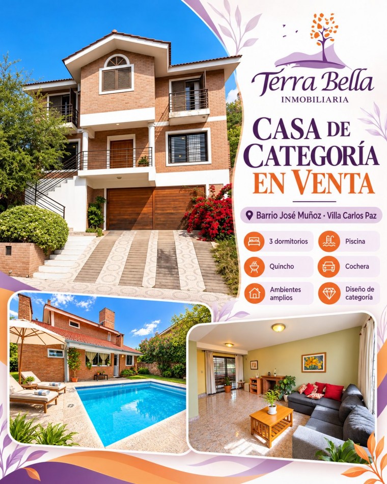 CASA DE CATEGORIA EN BARRIO JOSE MUÑOZ - TRES DORMITORIOS - PISCINA 